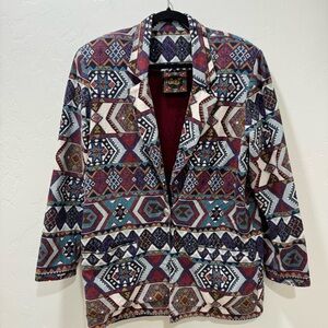 Circle T Vintage 90s Southwestern Aztec Tapestry Blazer Jacket Geometric Medium